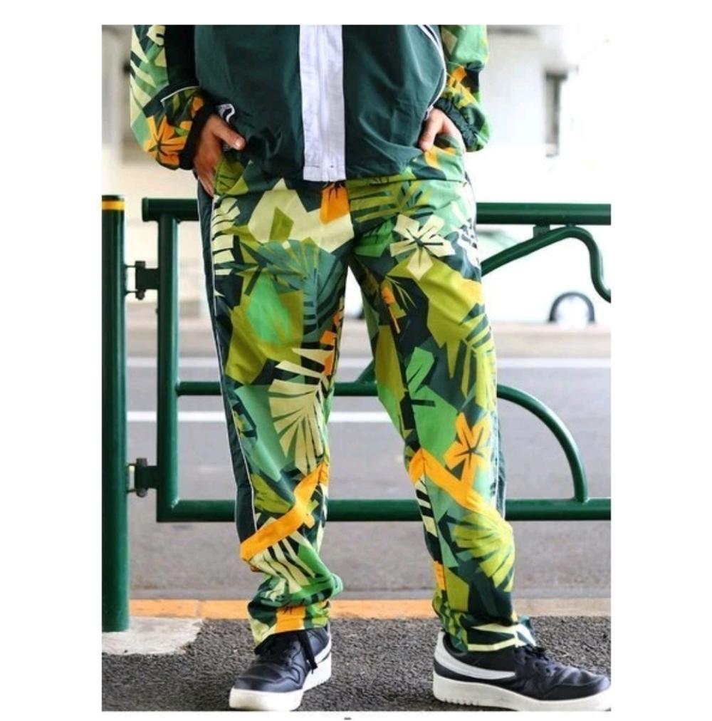 Men's Tropical Print Track Pants - Green